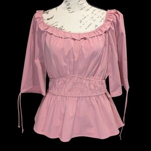 Davi & Dani Elegant Dusty Pink Smocked Blouse- Size Medium
